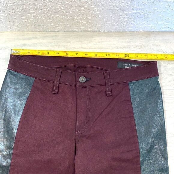 Rag & Bone Skinny Pop Leggings With Lamb Leather Panel Size 29 In Wine - Picture 10 of 13